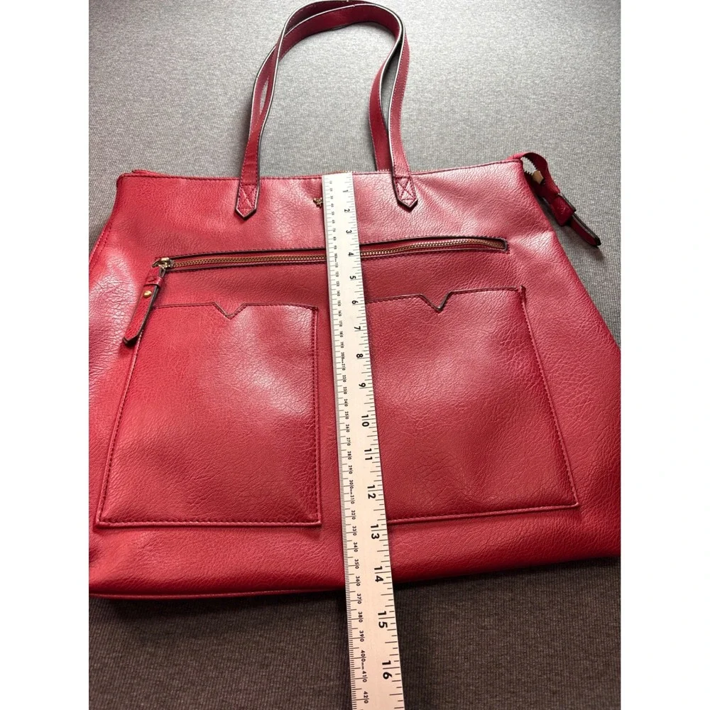 Mathew + Julian Red Faux‎ Leather Tote Shoulder Bag Gold Hardware Chevron Lining
